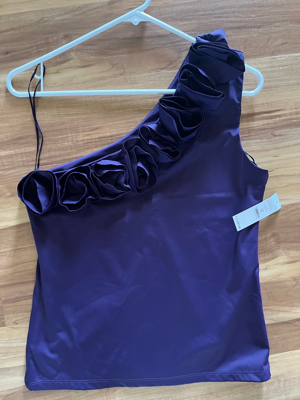 WHBM One-Shoulder Purple Floral-Trim Tank